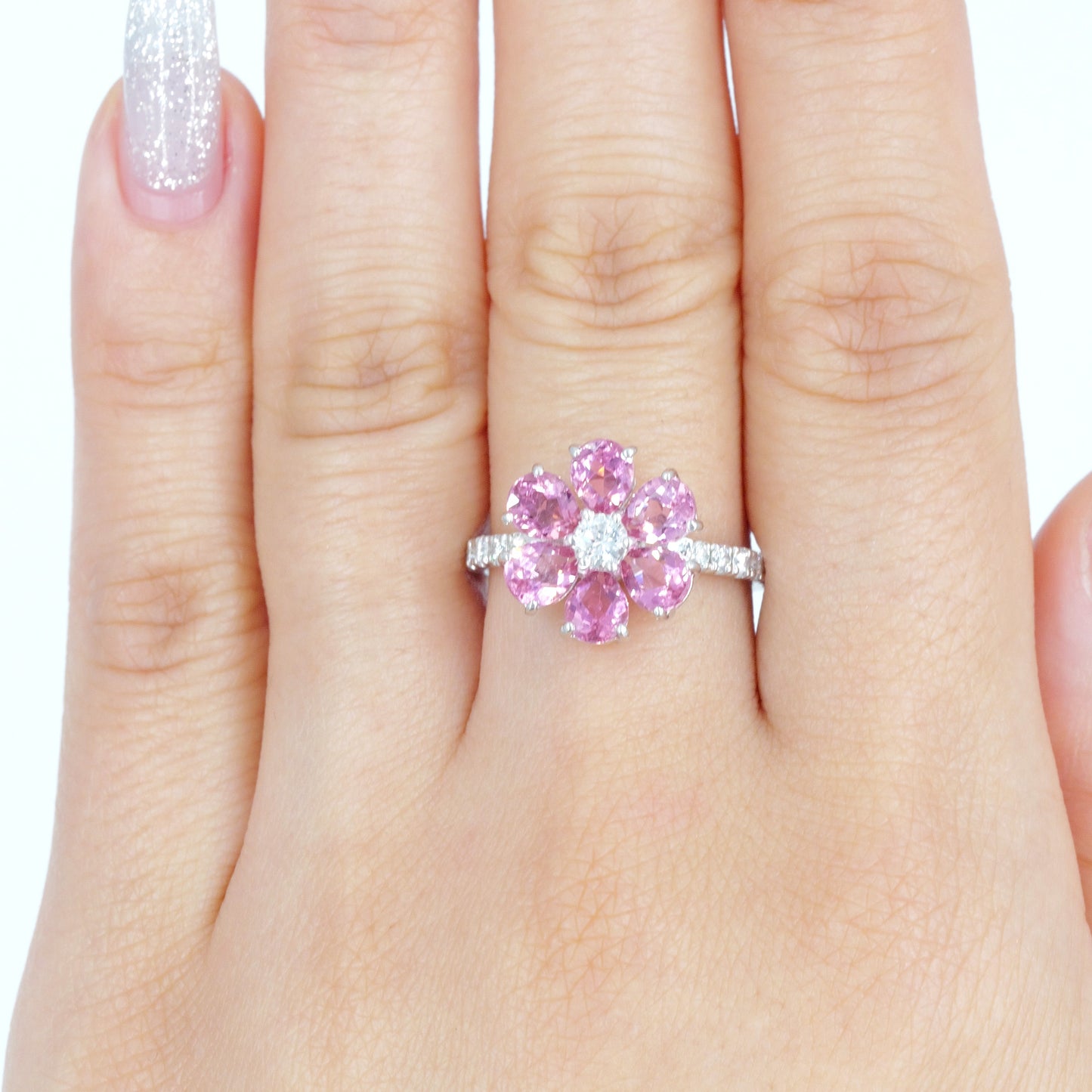 フラワーリング 指輪 ハフエタ  ピンクトルマリン 1.76ct D0.38ct プラチナ900 鑑別書付