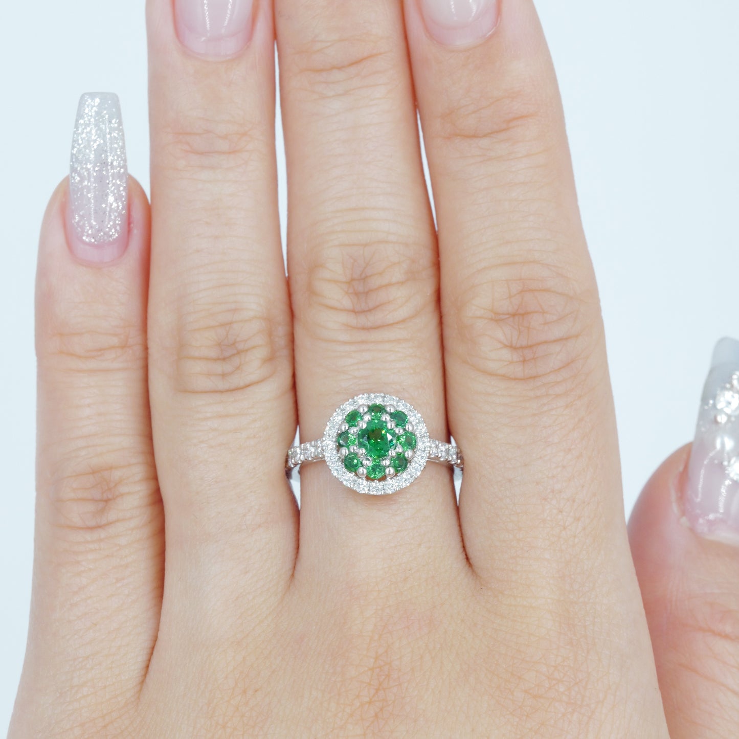 Turtlering リング 指輪 ハフエタ グリーンガーネット 0.56ct D0.44ct プラチナ900 鑑別書付