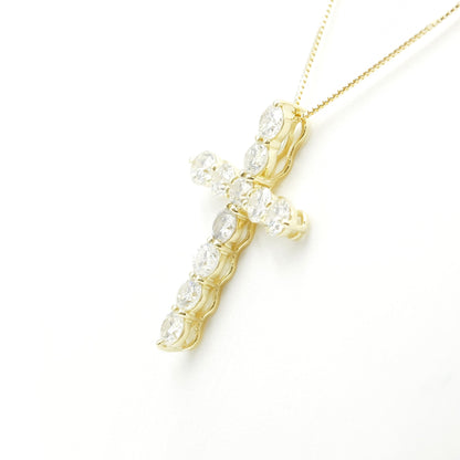 イエローゴールド K18 ペンダント ダイヤモンド クロス ネックレス