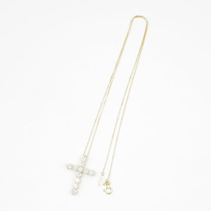 イエローゴールド K18 ペンダント ダイヤモンド クロス ネックレス