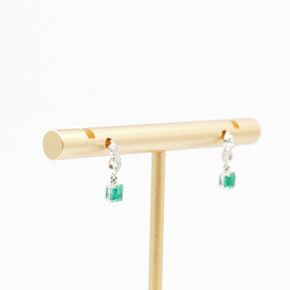 エメラルド 0.16ct 0.17ct  取り巻きダイヤモンド 0.02ct ×2 Pt900 プラチナ ドロップピアス
