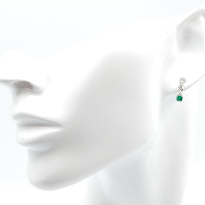 エメラルド 0.16ct 0.17ct  取り巻きダイヤモンド 0.02ct ×2 Pt900 プラチナ ドロップピアス