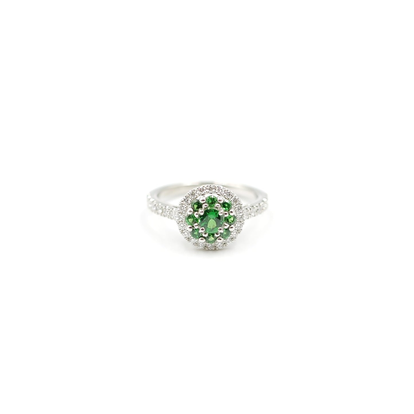 Turtlering リング 指輪 ハフエタ グリーンガーネット 0.56ct D0.44ct プラチナ900 鑑別書付