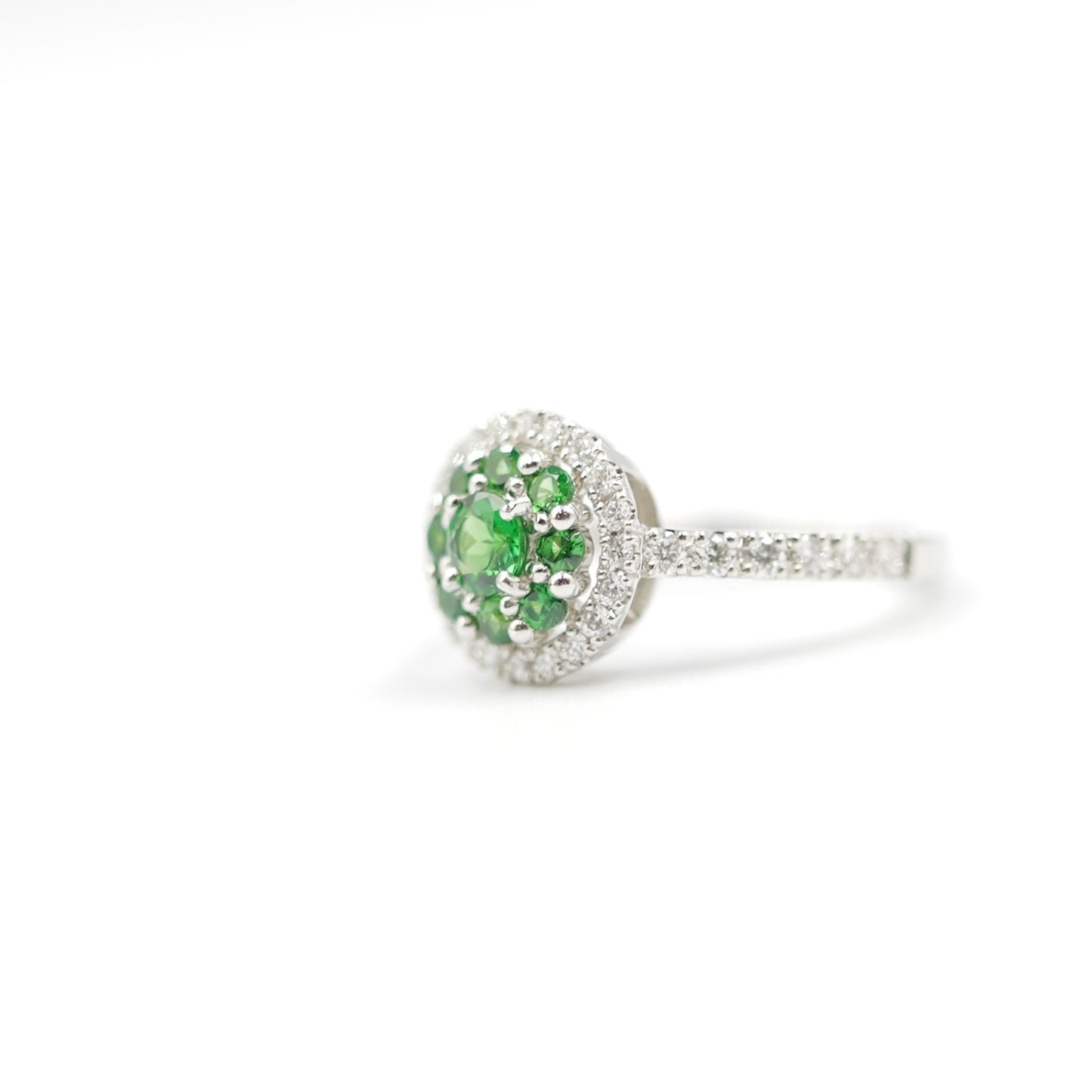 Turtlering リング 指輪 ハフエタ グリーンガーネット 0.56ct D0.44ct プラチナ900 鑑別書付