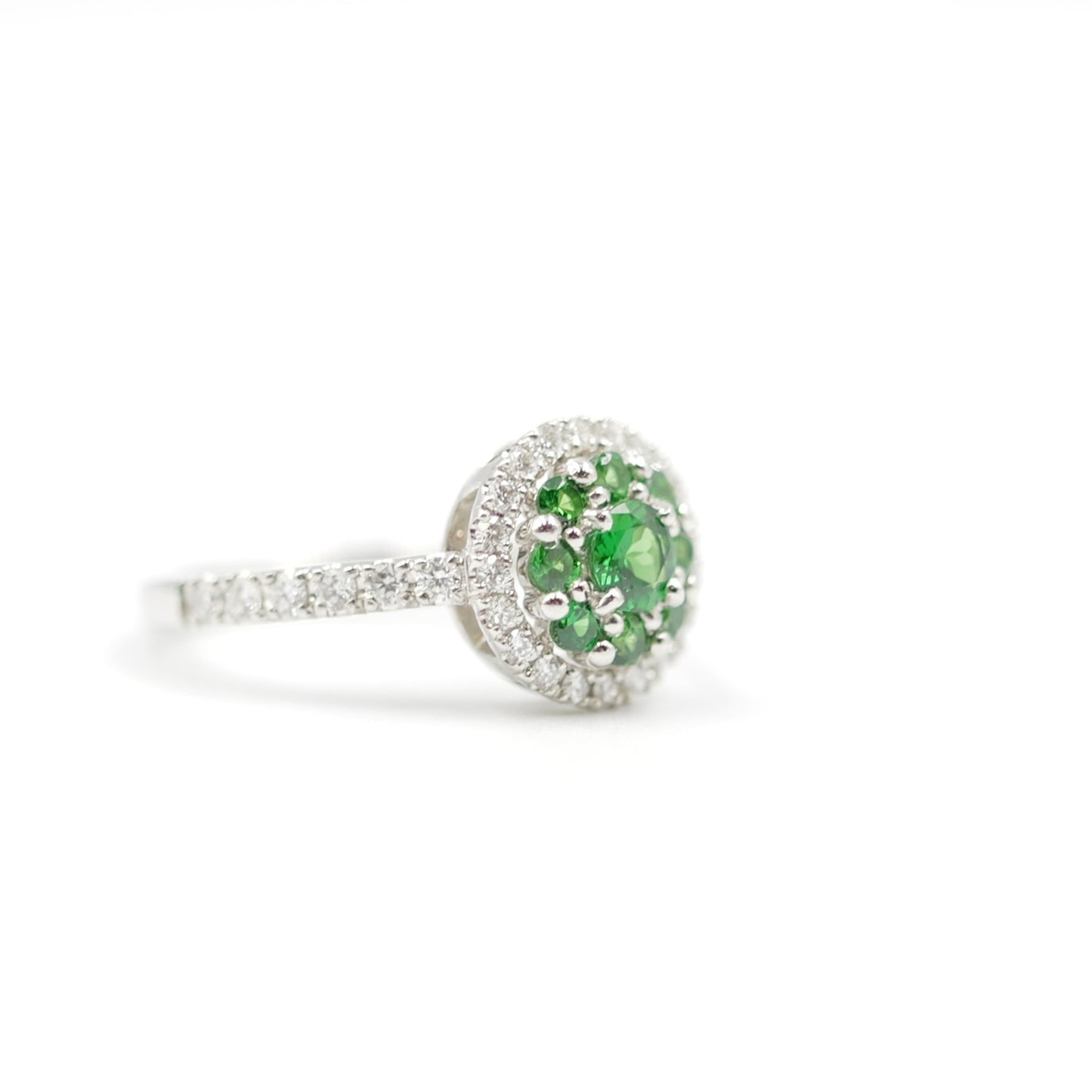 Turtlering リング 指輪 ハフエタ グリーンガーネット 0.56ct D0.44ct プラチナ900 鑑別書付