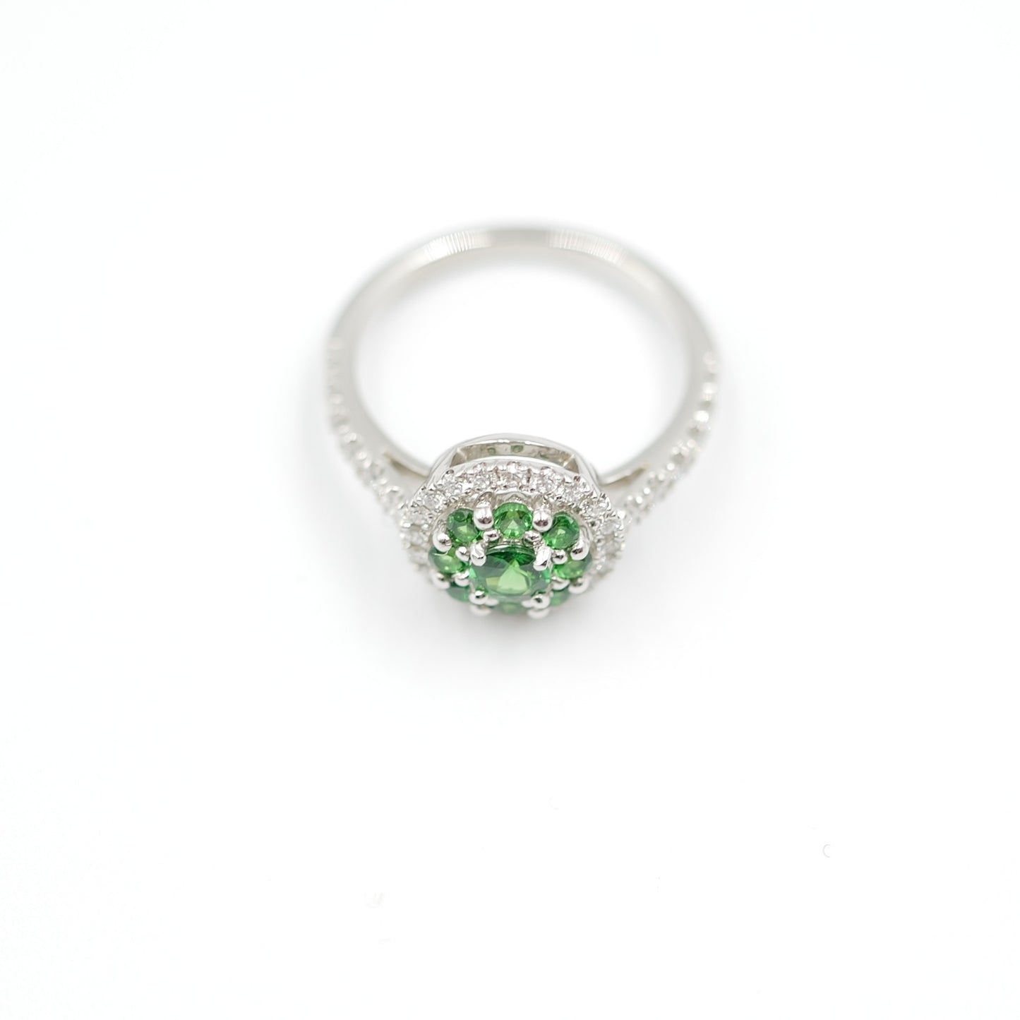 Turtlering リング 指輪 ハフエタ グリーンガーネット 0.56ct D0.44ct プラチナ900 鑑別書付