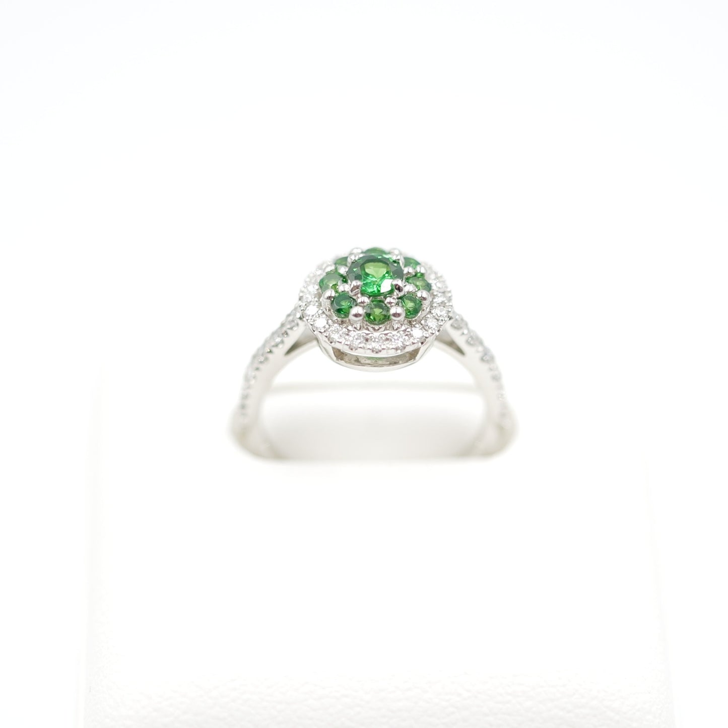 Turtlering リング 指輪 ハフエタ グリーンガーネット 0.56ct D0.44ct プラチナ900 鑑別書付