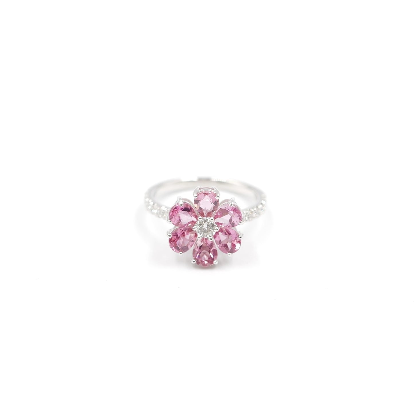 フラワーリング 指輪 ハフエタ  ピンクトルマリン 1.76ct D0.38ct プラチナ900 鑑別書付