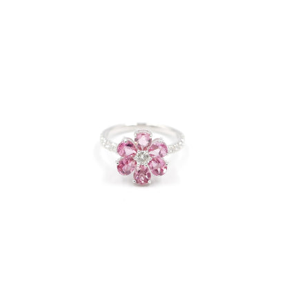 フラワーリング 指輪 ハフエタ  ピンクトルマリン 1.76ct D0.38ct プラチナ900 鑑別書付