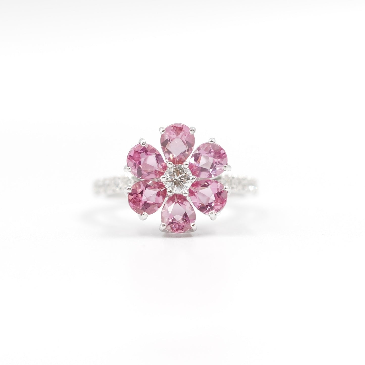 フラワーリング 指輪 ハフエタ  ピンクトルマリン 1.76ct D0.38ct プラチナ900 鑑別書付