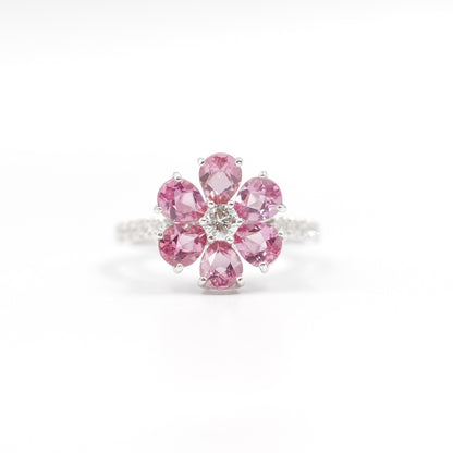 フラワーリング 指輪 ハフエタ  ピンクトルマリン 1.76ct D0.38ct プラチナ900 鑑別書付