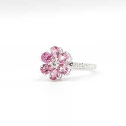 フラワーリング 指輪 ハフエタ  ピンクトルマリン 1.76ct D0.38ct プラチナ900 鑑別書付