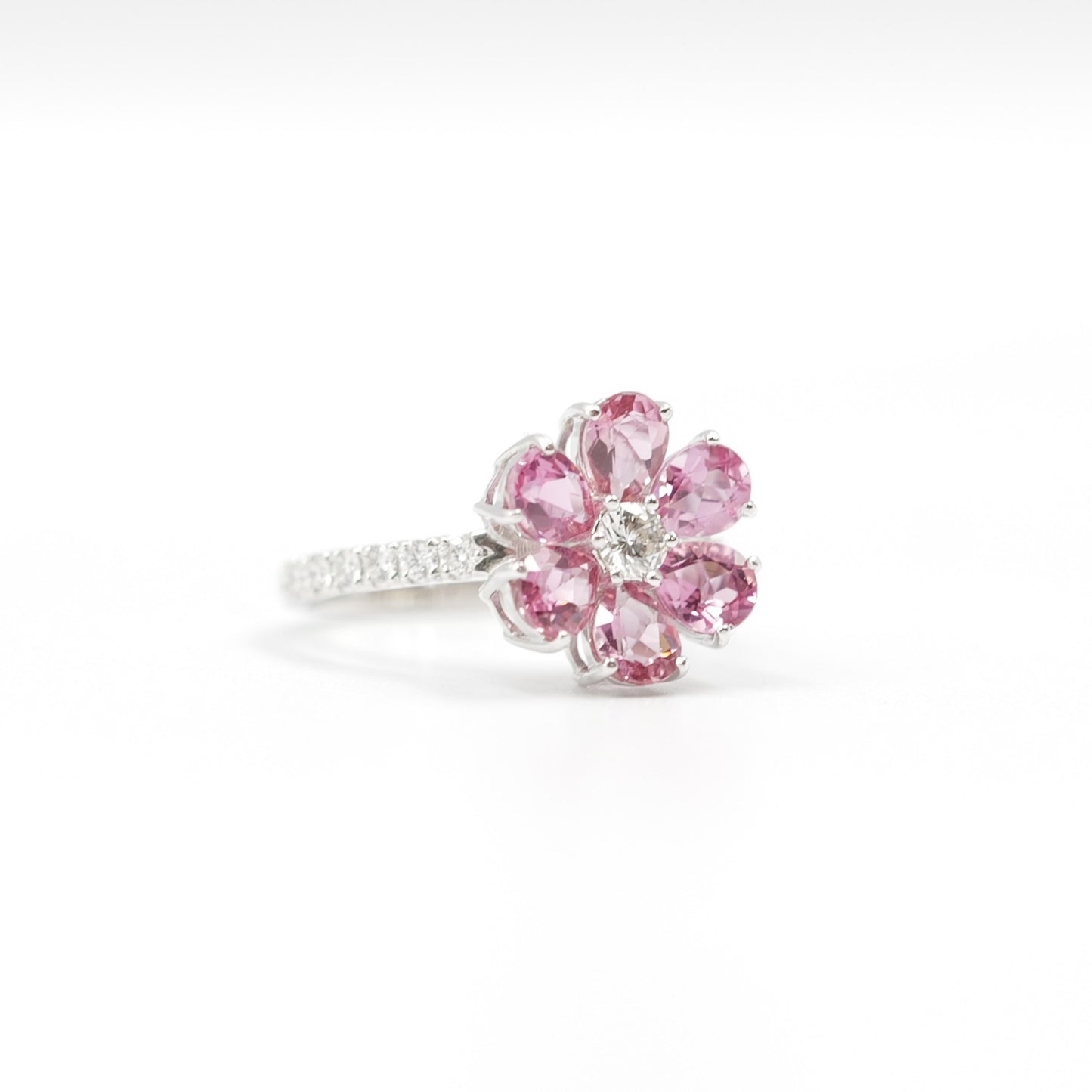 フラワーリング 指輪 ハフエタ  ピンクトルマリン 1.76ct D0.38ct プラチナ900 鑑別書付