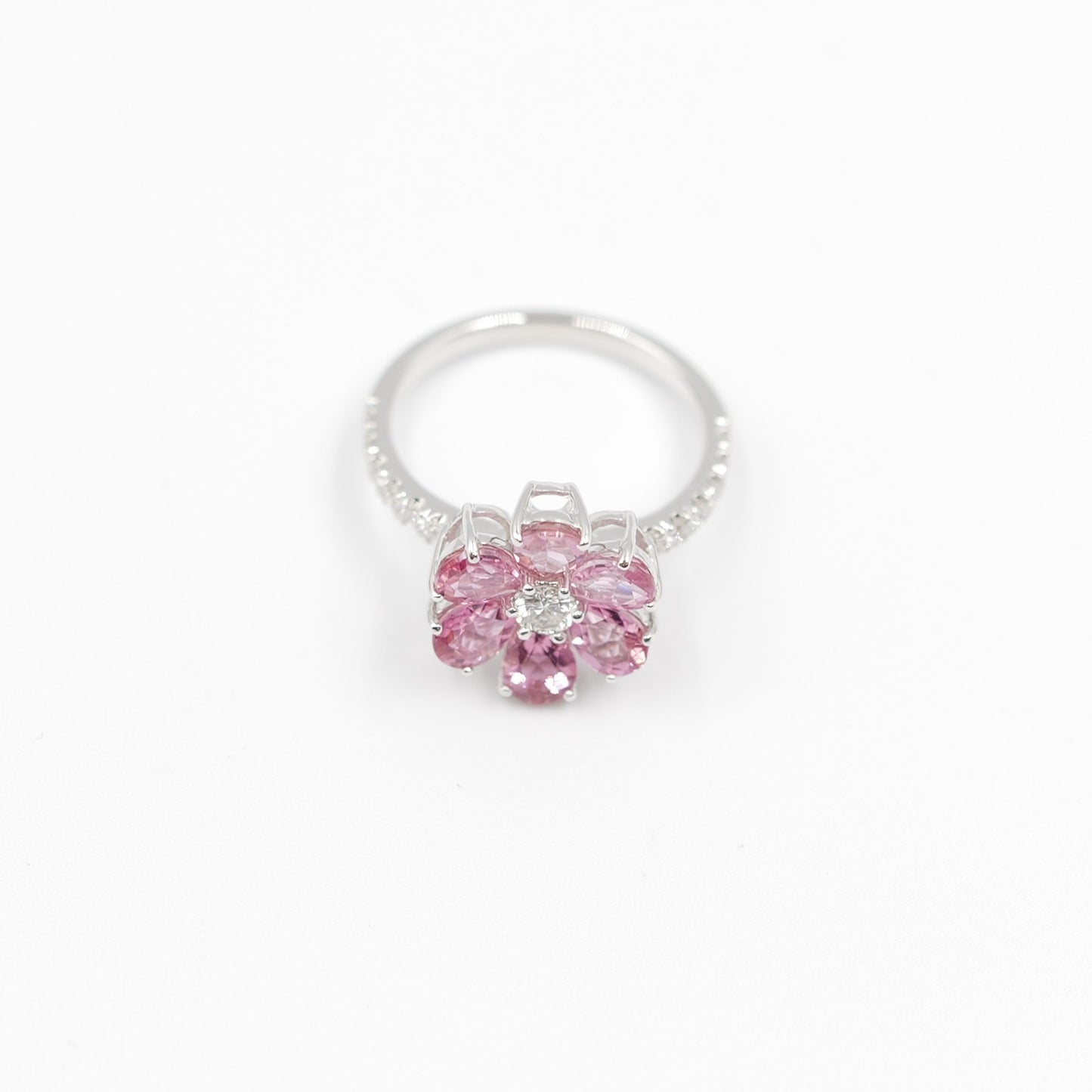 フラワーリング 指輪 ハフエタ  ピンクトルマリン 1.76ct D0.38ct プラチナ900 鑑別書付
