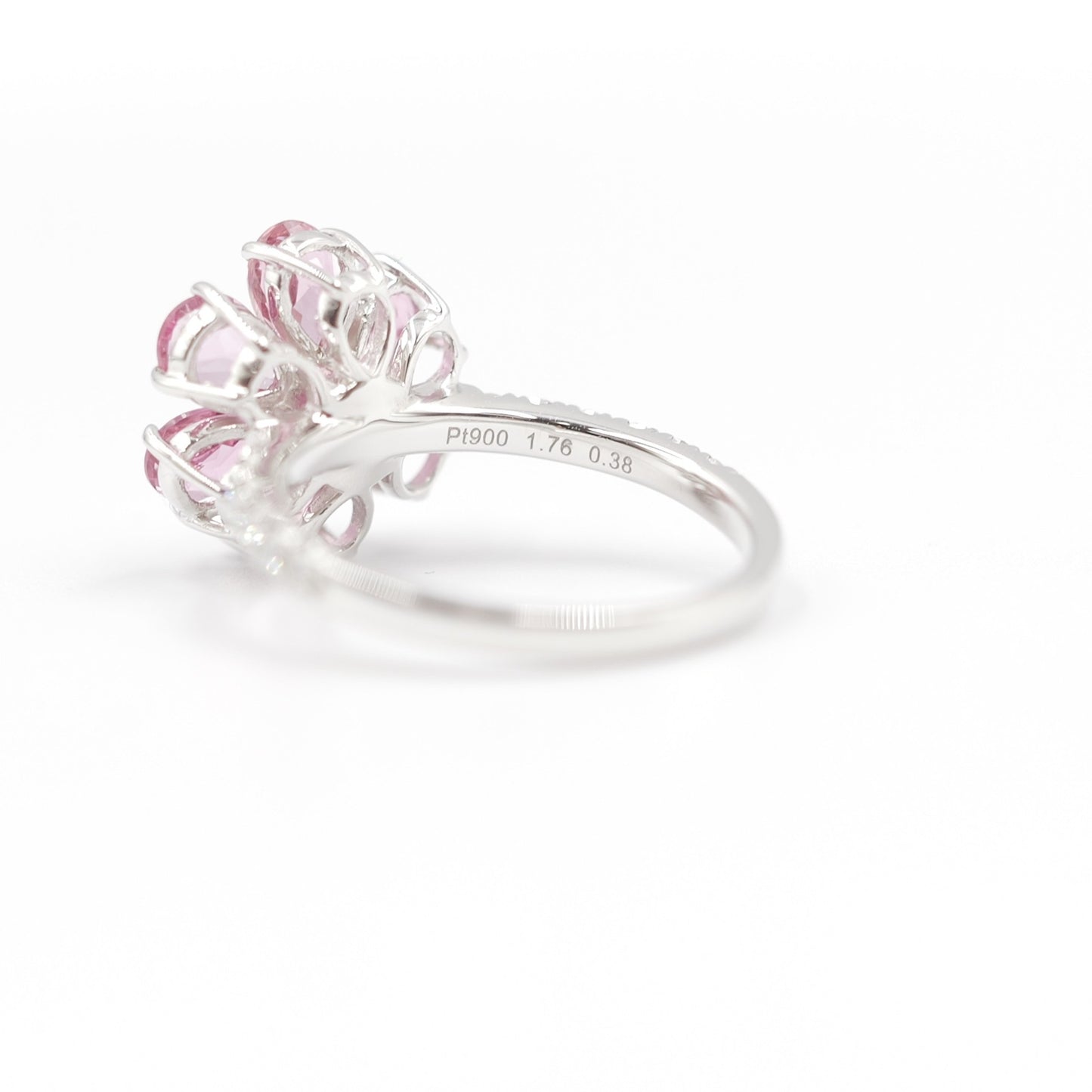 フラワーリング 指輪 ハフエタ  ピンクトルマリン 1.76ct D0.38ct プラチナ900 鑑別書付