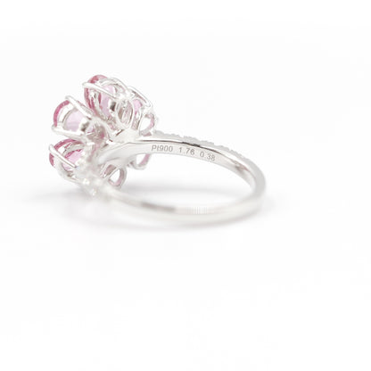 フラワーリング 指輪 ハフエタ  ピンクトルマリン 1.76ct D0.38ct プラチナ900 鑑別書付