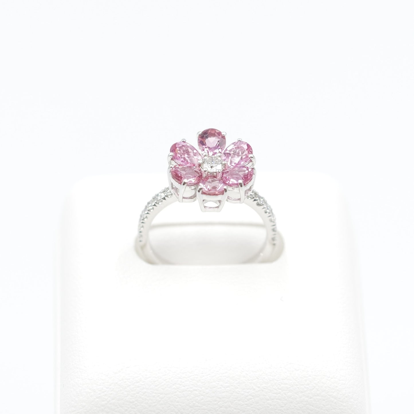 フラワーリング 指輪 ハフエタ  ピンクトルマリン 1.76ct D0.38ct プラチナ900 鑑別書付