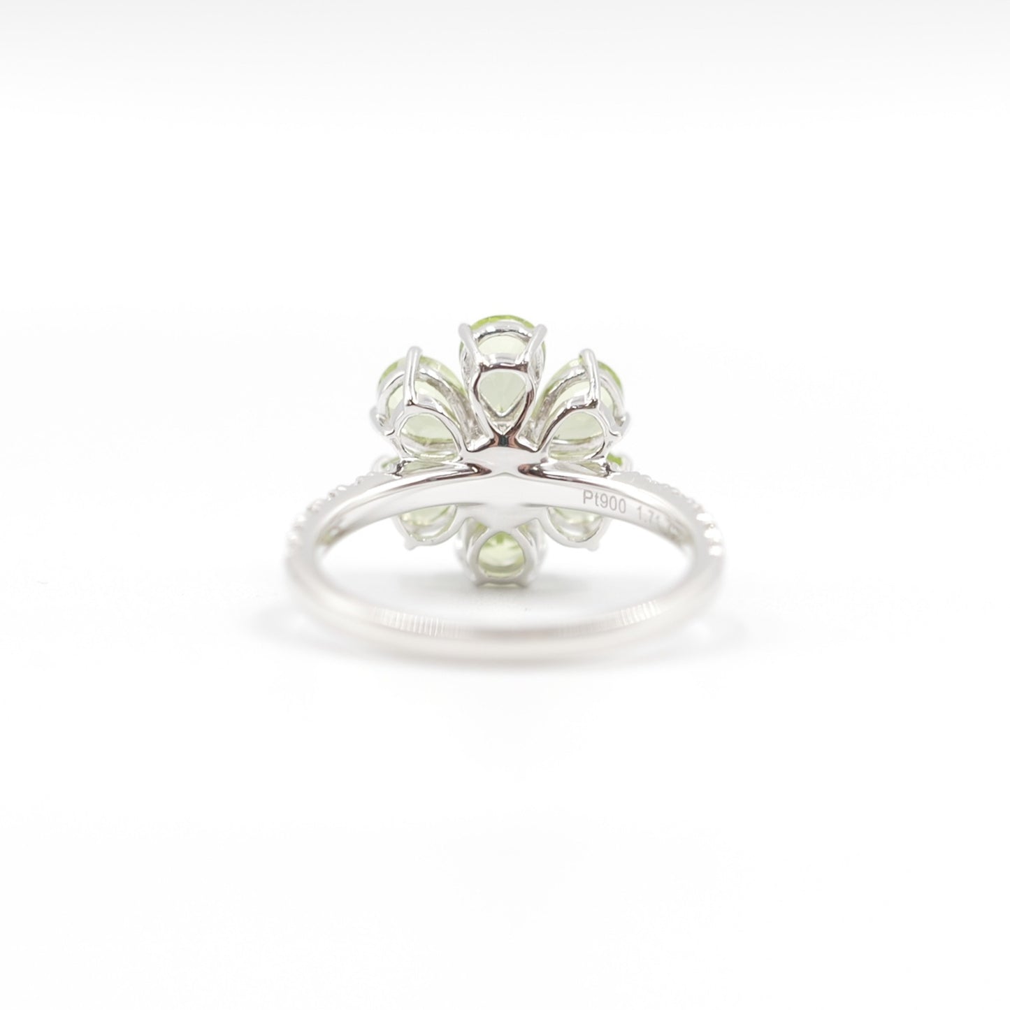 フラワーリング 指輪 ハフエタ ペリドット 1.7ct D0.38ct プラチナ900 鑑別書付