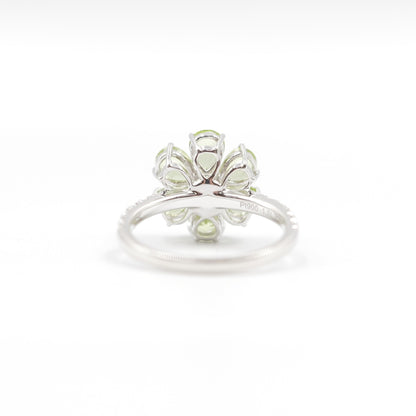 フラワーリング 指輪 ハフエタ ペリドット 1.7ct D0.38ct プラチナ900 鑑別書付
