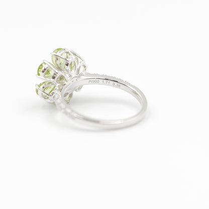 フラワーリング 指輪 ハフエタ ペリドット 1.7ct D0.38ct プラチナ900 鑑別書付