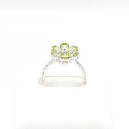 フラワーリング 指輪 ハフエタ ペリドット 1.7ct D0.38ct プラチナ900 鑑別書付