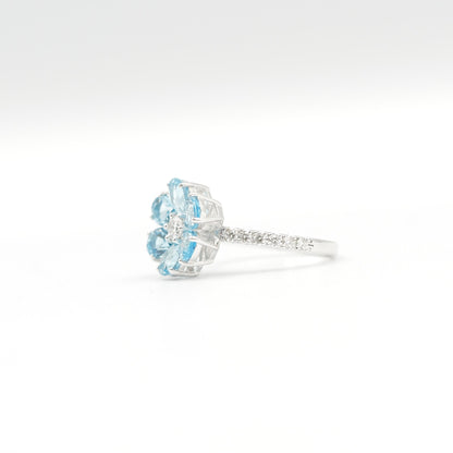 フラワーリング 指輪 ハフエタ ブルートパーズ 2ct D0.38ct プラチナ900 鑑別書付