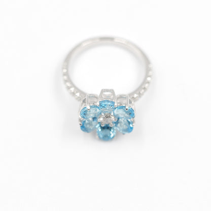 フラワーリング 指輪 ハフエタ ブルートパーズ 2ct D0.38ct プラチナ900 鑑別書付