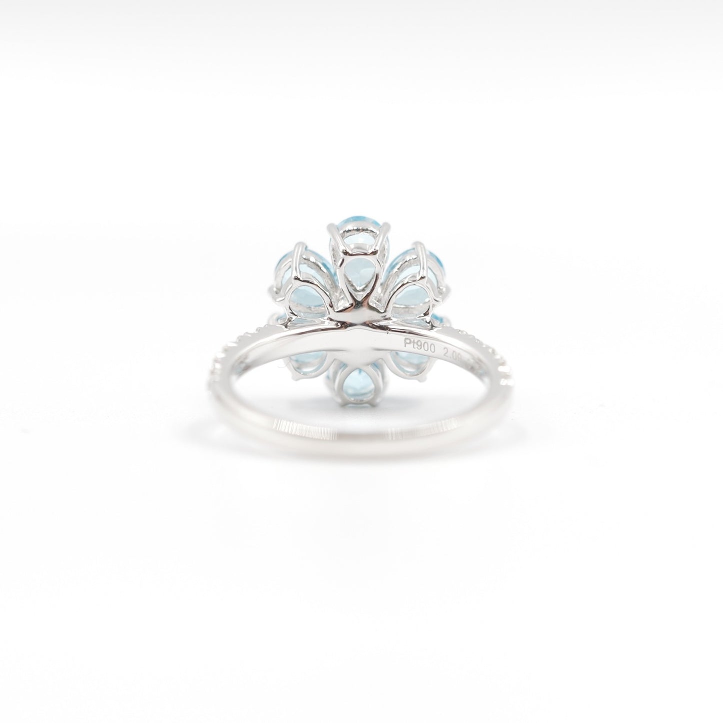 フラワーリング 指輪 ハフエタ ブルートパーズ 2ct D0.38ct プラチナ900 鑑別書付