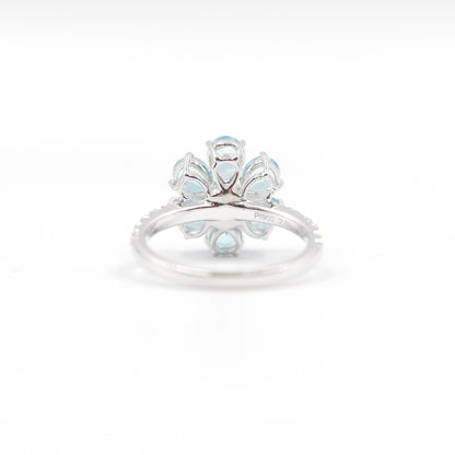 フラワーリング 指輪 ハフエタ ブルートパーズ 2ct D0.38ct プラチナ900 鑑別書付