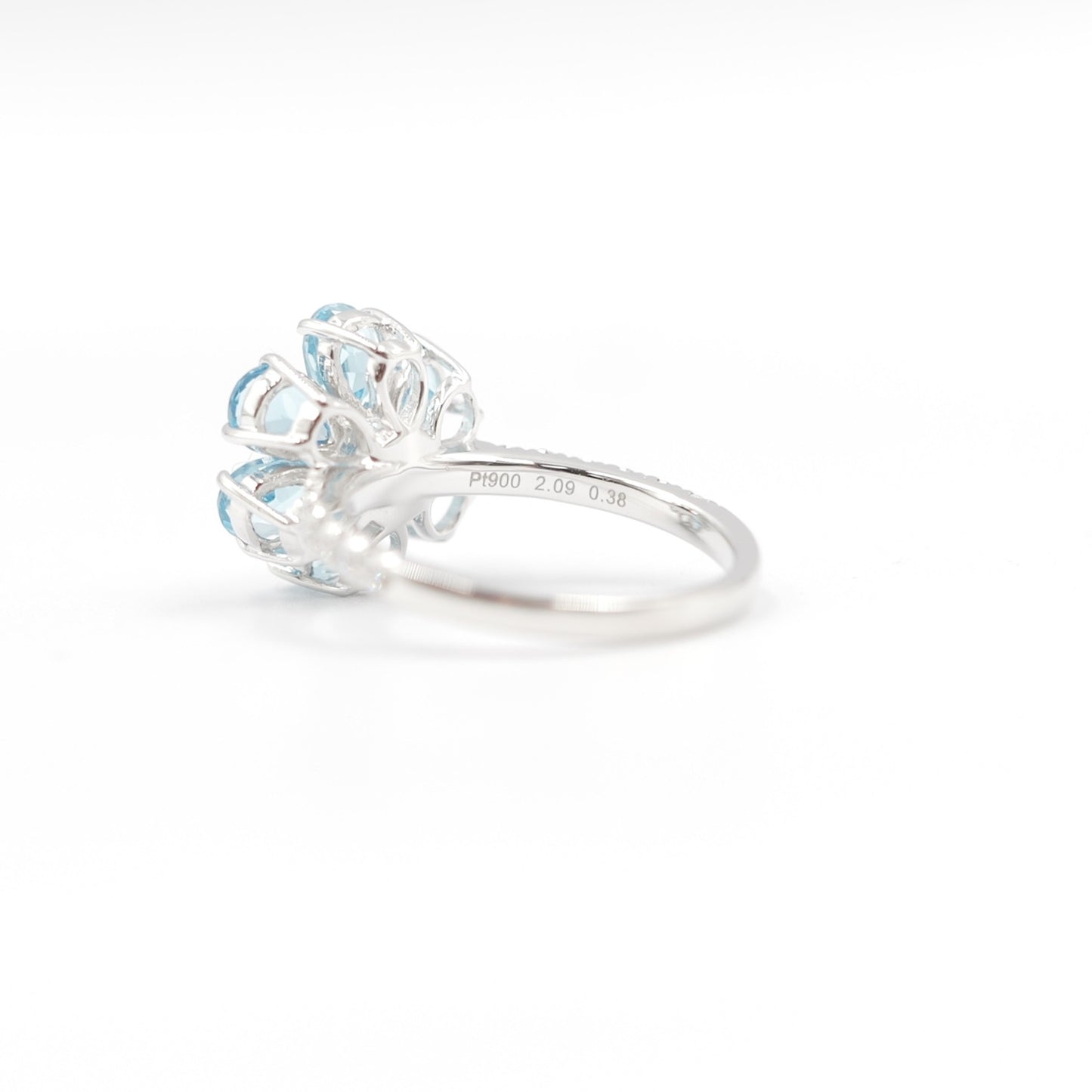 フラワーリング 指輪 ハフエタ ブルートパーズ 2ct D0.38ct プラチナ900 鑑別書付