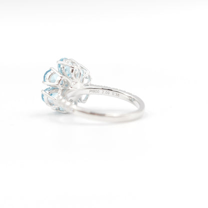 フラワーリング 指輪 ハフエタ ブルートパーズ 2ct D0.38ct プラチナ900 鑑別書付