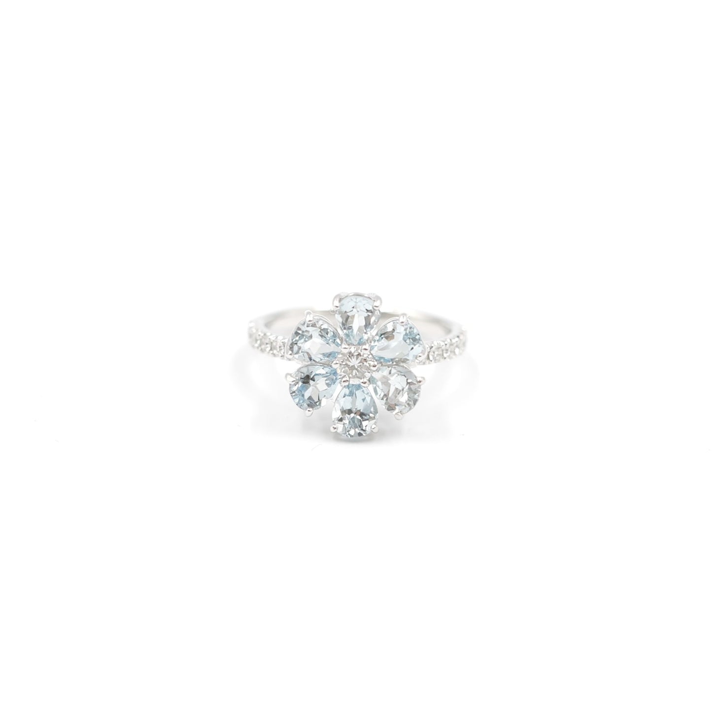 フラワーリング 指輪 ハフエタ  アクアマリン 1.52ct D0.38ct プラチナ900 鑑別書付