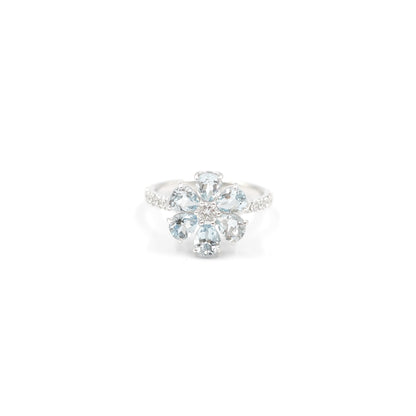 フラワーリング 指輪 ハフエタ  アクアマリン 1.52ct D0.38ct プラチナ900 鑑別書付