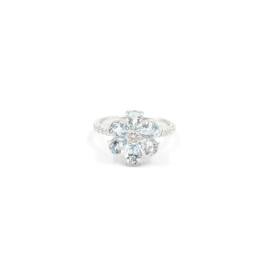 フラワーリング 指輪 ハフエタ  アクアマリン 1.52ct D0.38ct プラチナ900 鑑別書付
