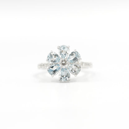 フラワーリング 指輪 ハフエタ  アクアマリン 1.52ct D0.38ct プラチナ900 鑑別書付