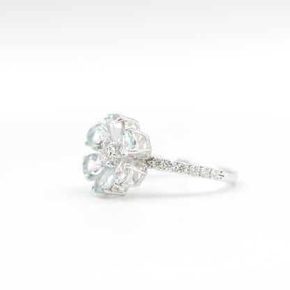 フラワーリング 指輪 ハフエタ  アクアマリン 1.52ct D0.38ct プラチナ900 鑑別書付