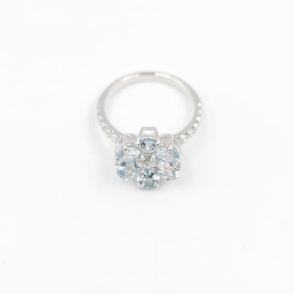 フラワーリング 指輪 ハフエタ  アクアマリン 1.52ct D0.38ct プラチナ900 鑑別書付