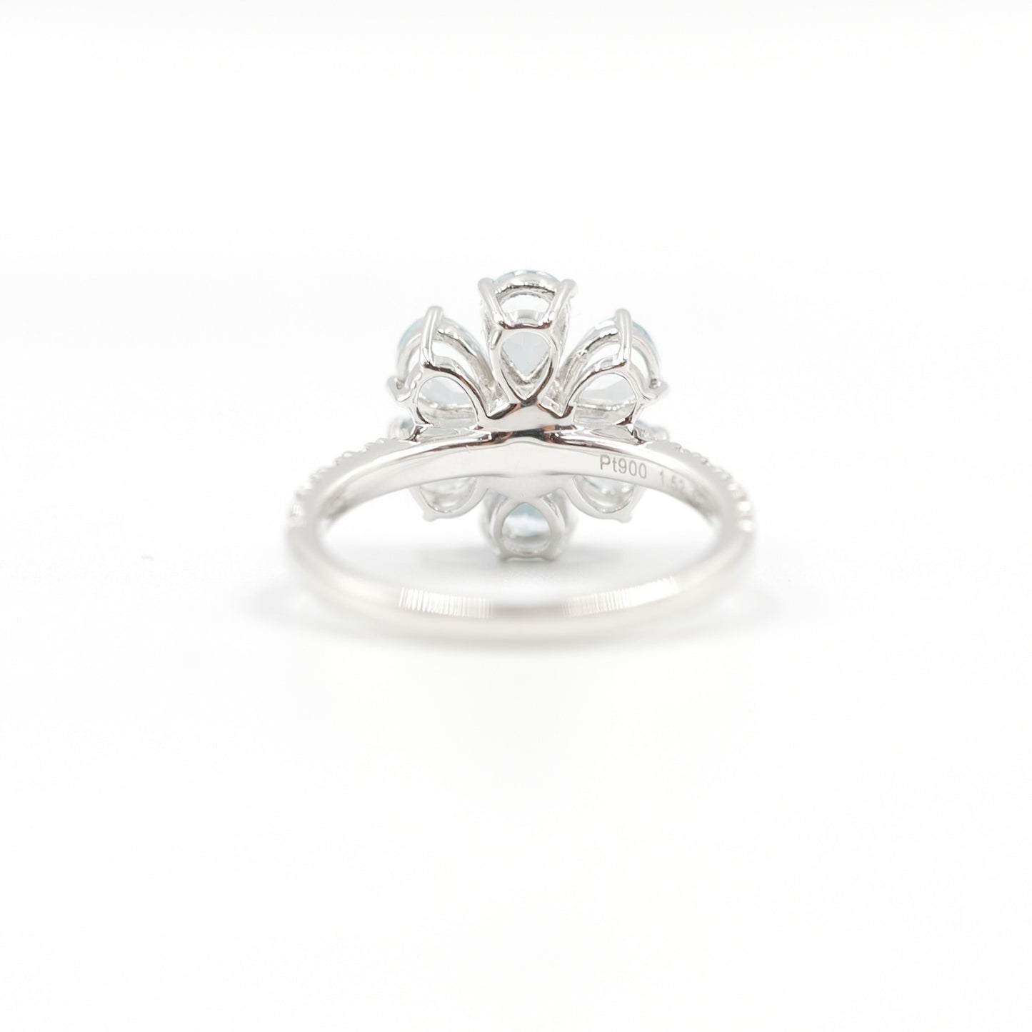 フラワーリング 指輪 ハフエタ  アクアマリン 1.52ct D0.38ct プラチナ900 鑑別書付
