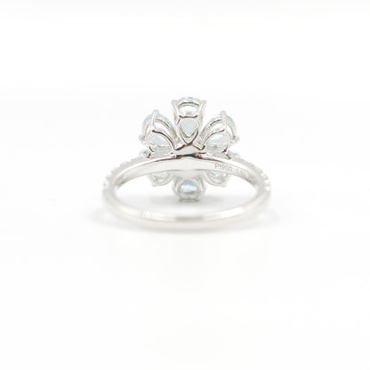 フラワーリング 指輪 ハフエタ  アクアマリン 1.52ct D0.38ct プラチナ900 鑑別書付