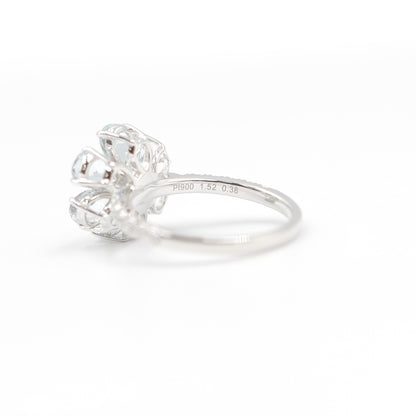 フラワーリング 指輪 ハフエタ  アクアマリン 1.52ct D0.38ct プラチナ900 鑑別書付
