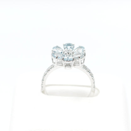 フラワーリング 指輪 ハフエタ  アクアマリン 1.52ct D0.38ct プラチナ900 鑑別書付